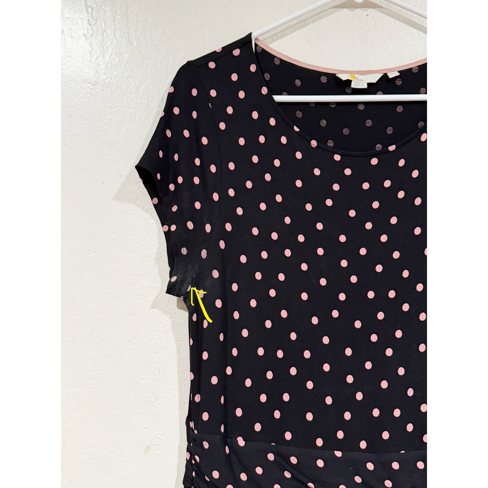 Boden Black Pink Polka Dot Jersey Dress US 10R Cap Sleeve Cinched Waist Pockets - Picture 4 of 6